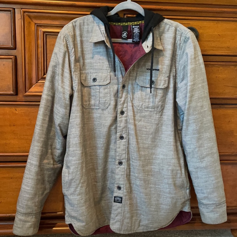 Von Zipper Heather Gray Hooded Shirt Jacket